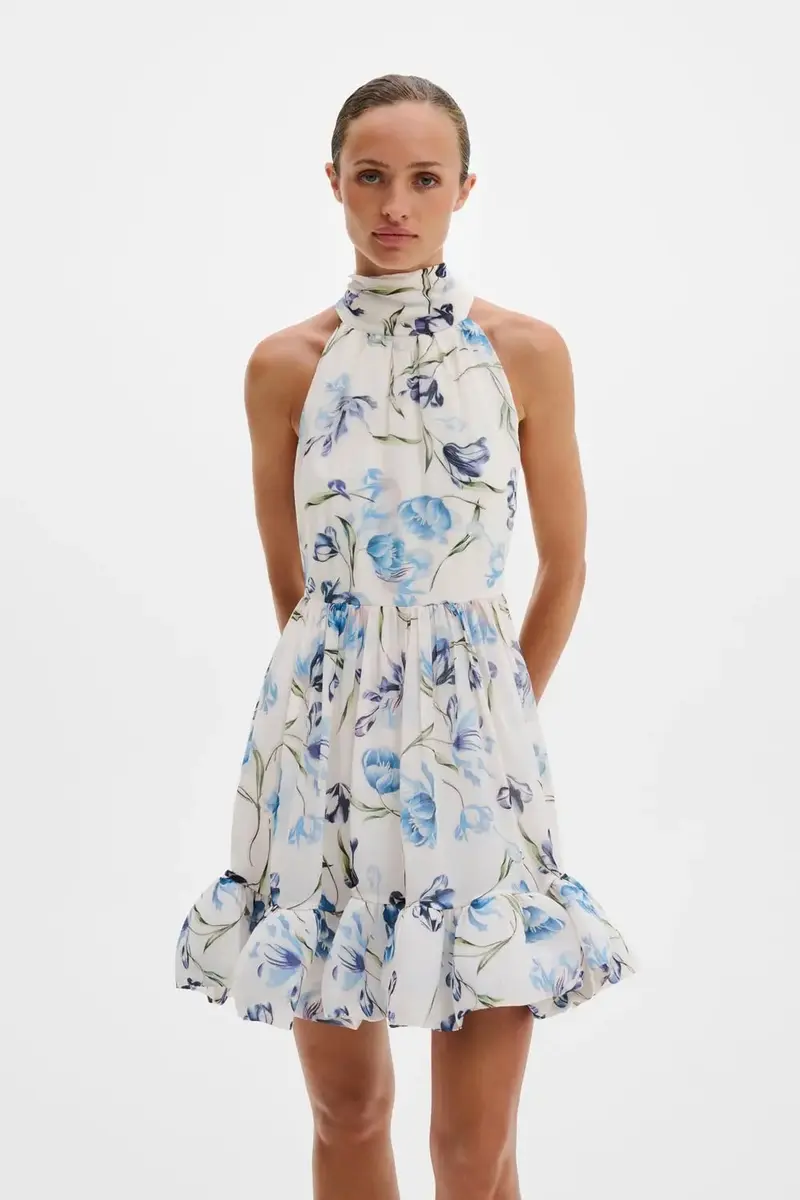 Fern Halterneck Ruffled Mini Dress Tulip Blue