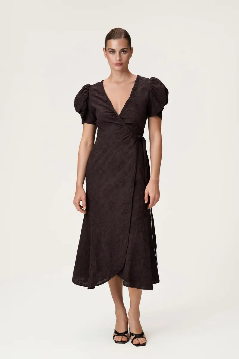 Ferrone Midi Dress Brown Embroidery