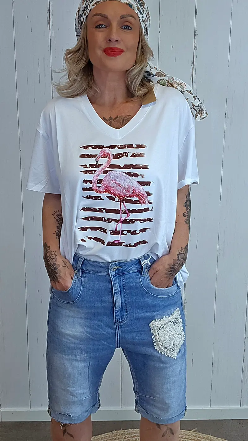Flamingo t-skjorte hvit