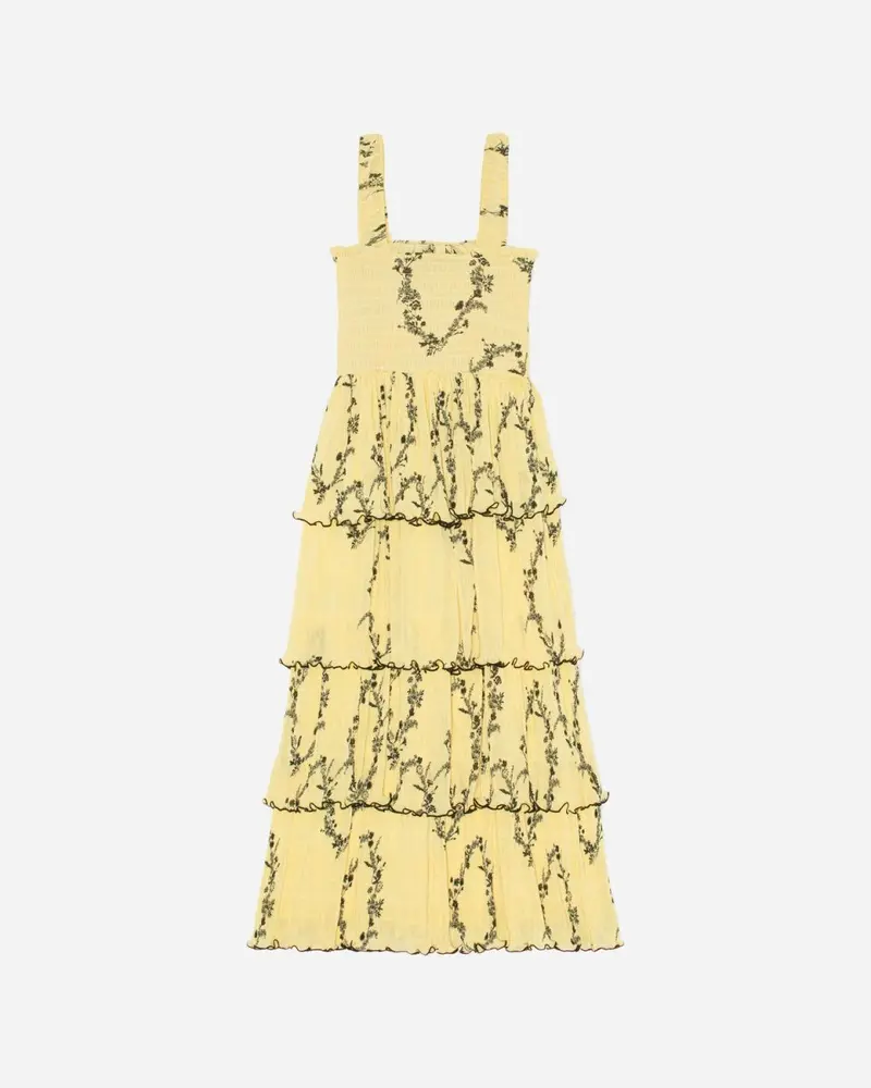 Flounce Smock Midi Dress - Floral Shadow Flan
