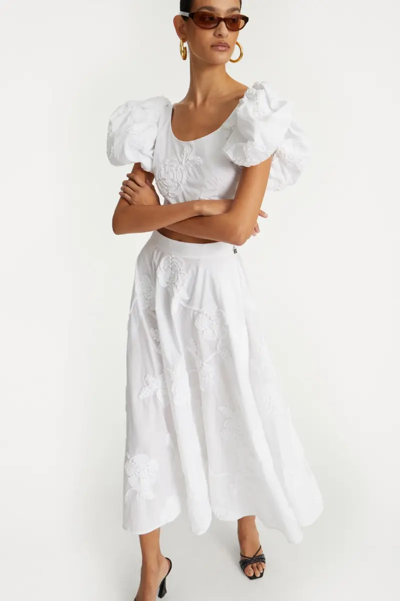 Flower Maxi Skirt - Bright White