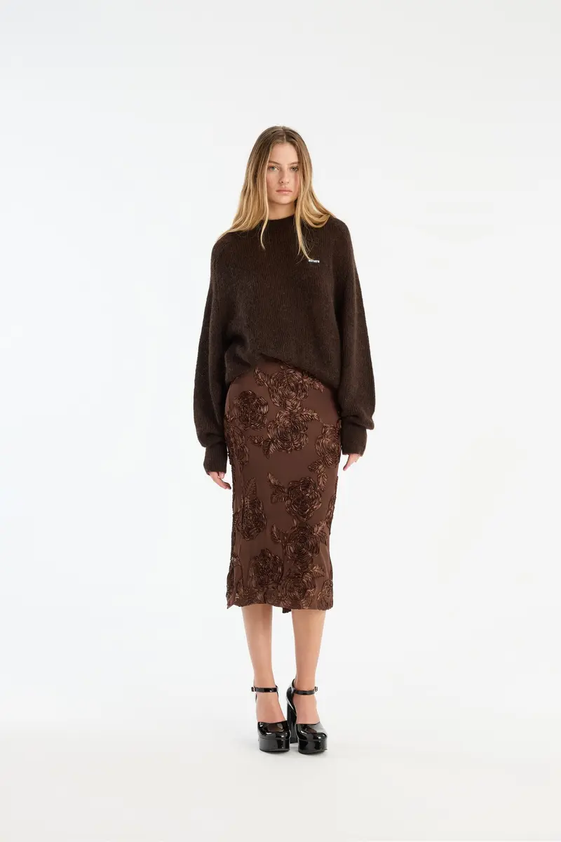 Flower Mesh Pencil Skirt