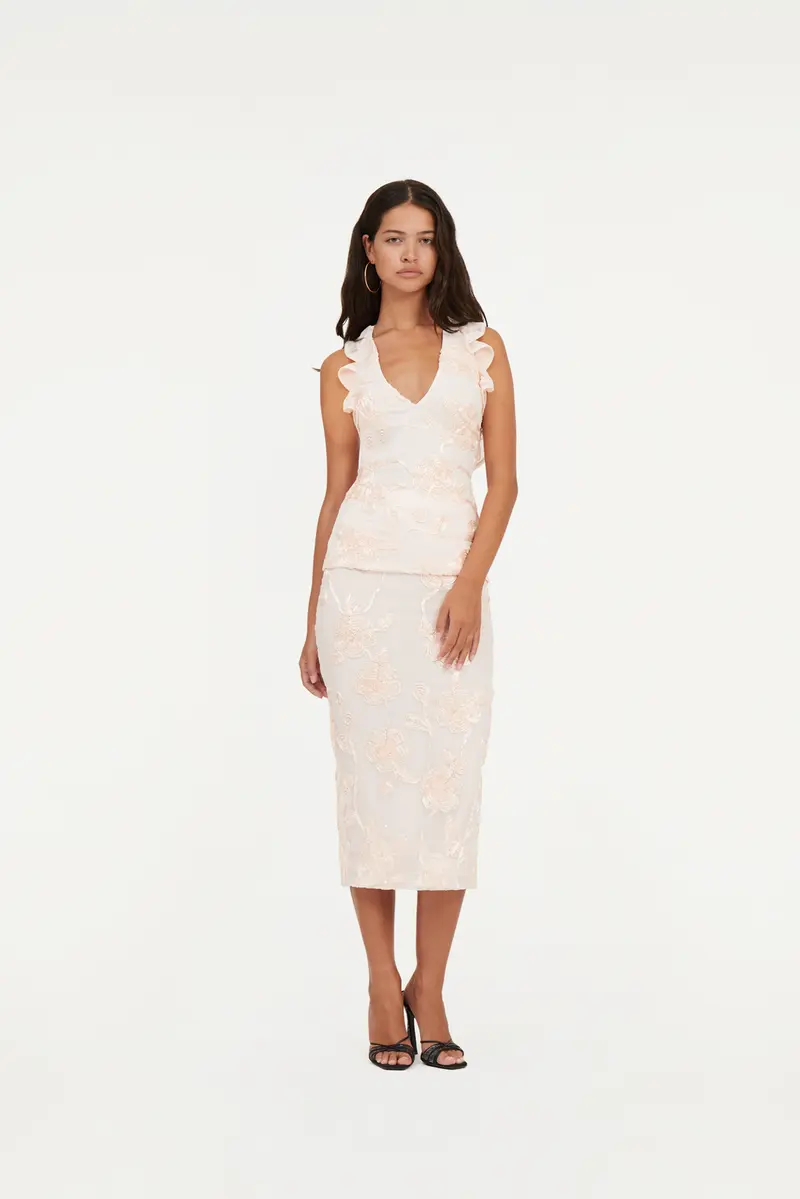 Flower Mesh Pencil Skirt