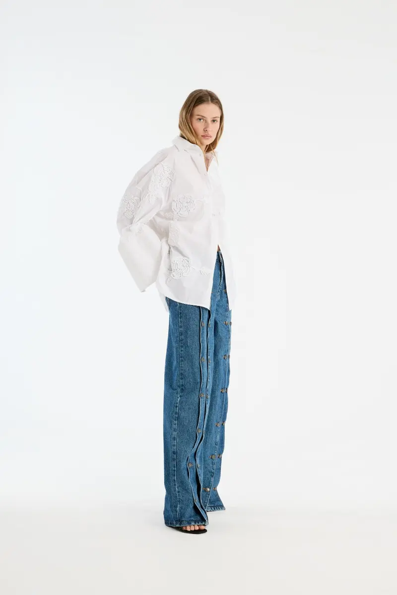 Flower Oversized Shirt - Bright White