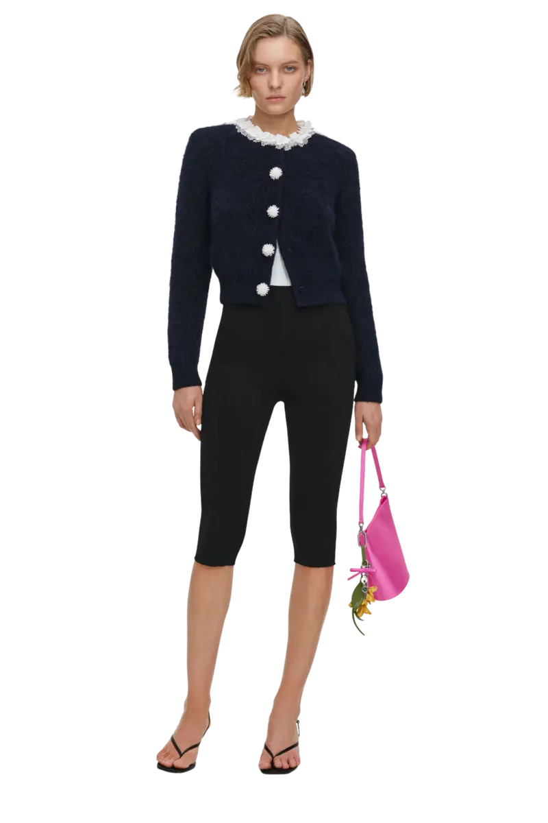 Flower Pearl Trim Knit Jumper Navy