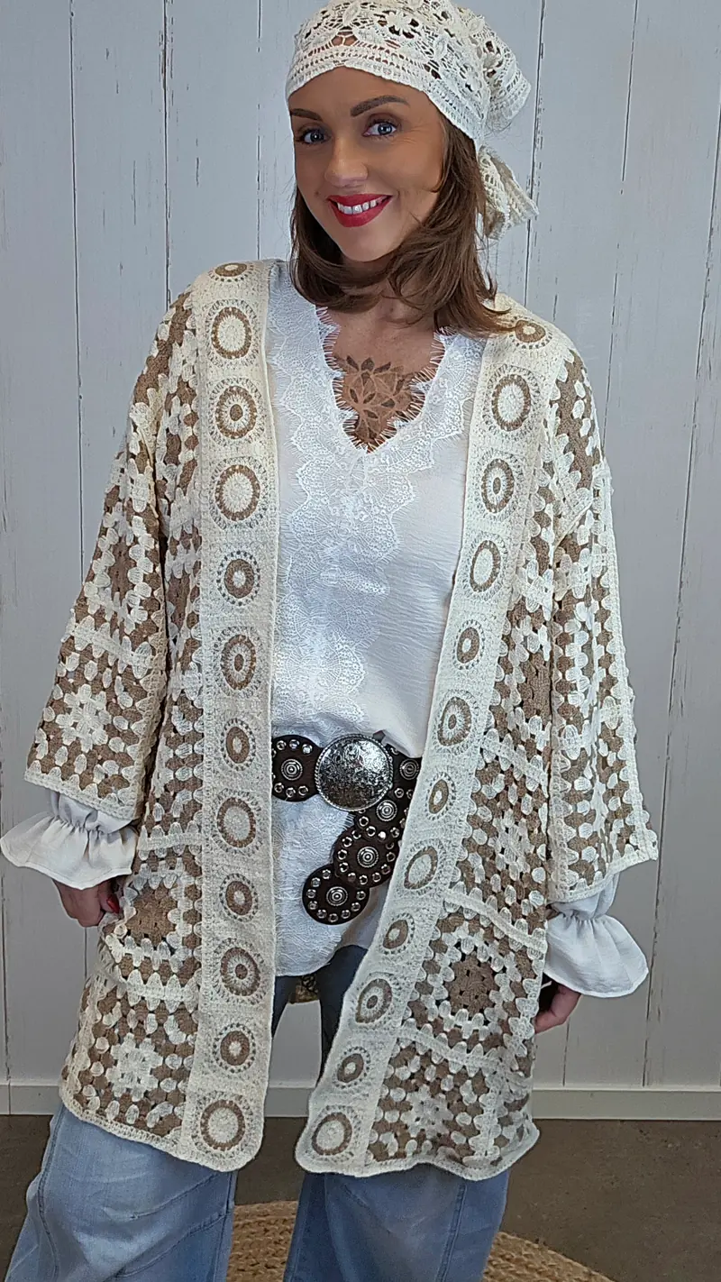 Frida crochet jakke beige
