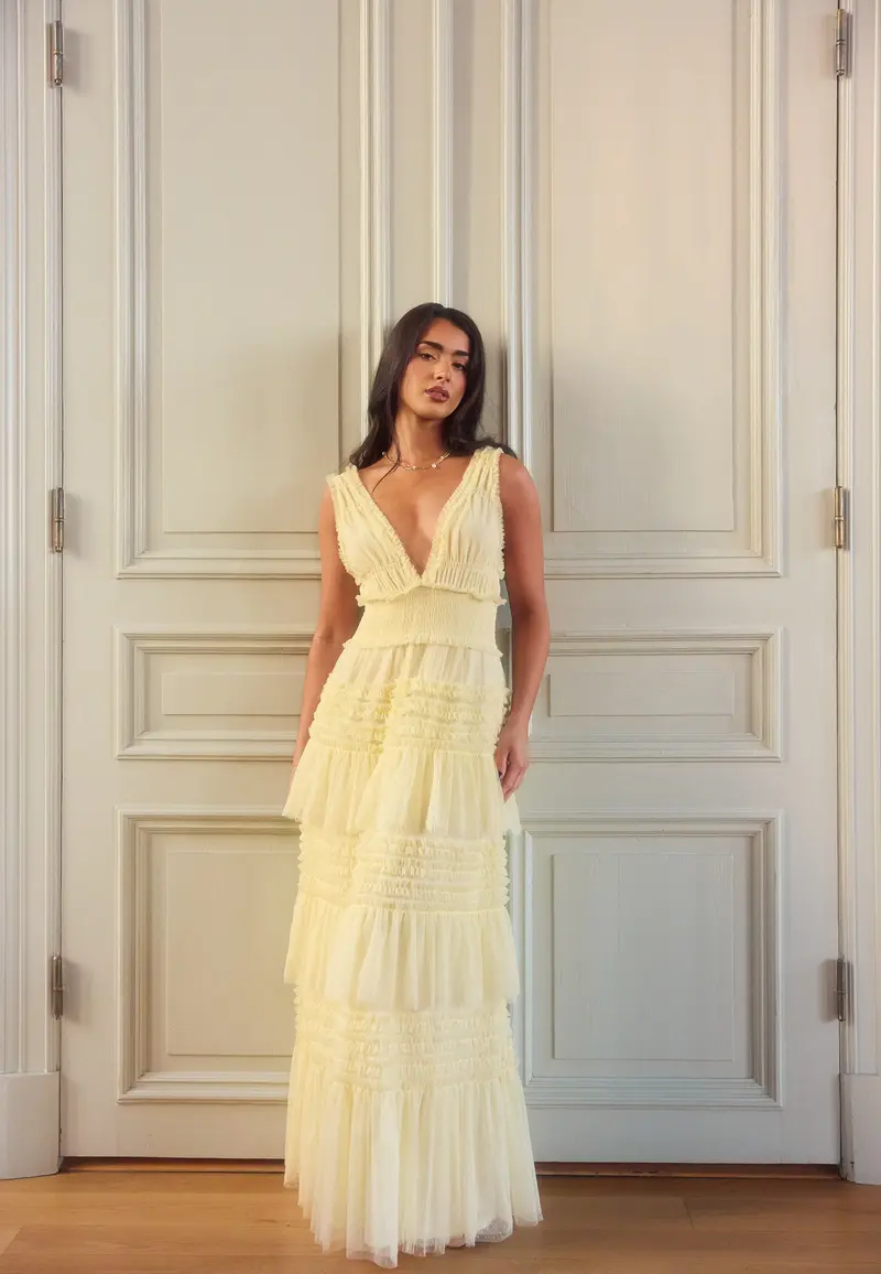 Frill Dotted Tulle Gown