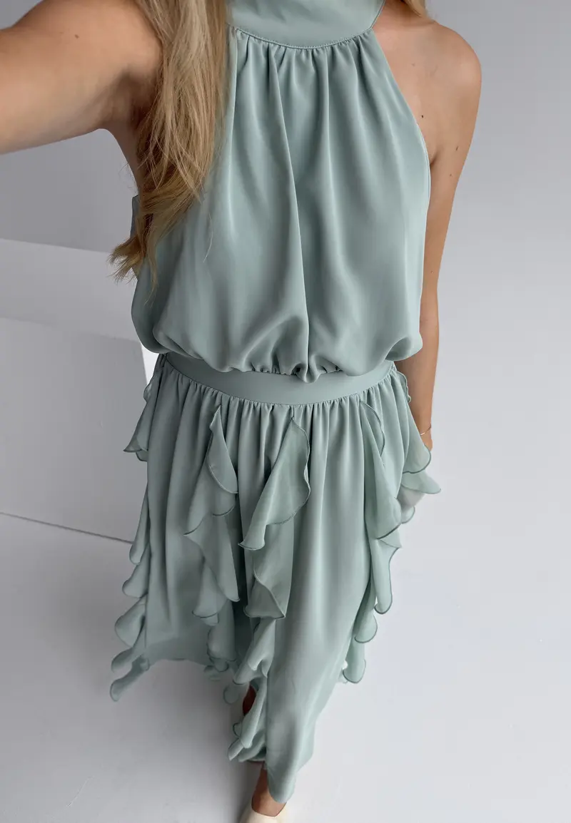 Frill Halterneck Ankle Dress