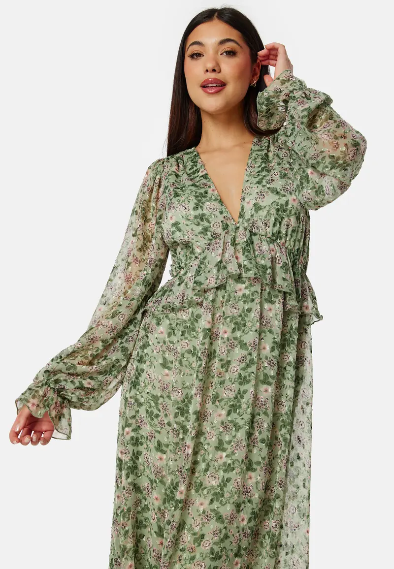 Frill L/S Chiffon Midi Dress