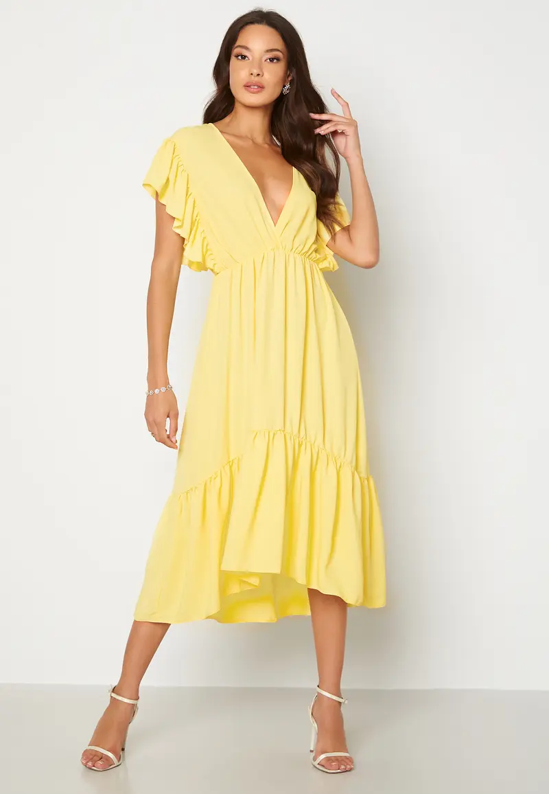 Frill Sleeve V Neck Midaxi Dress