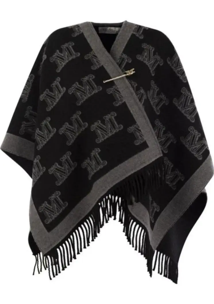 Frine Jacquard Wool Poncho Black