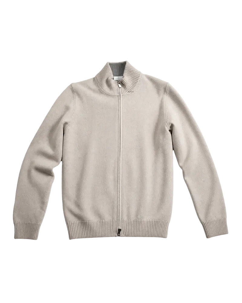Full Zip Cardigan i Ull- og Kashmirblanding Beige