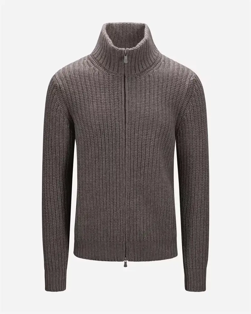 Full Zip Jacket Rib Wool-Cashmere - Taupe