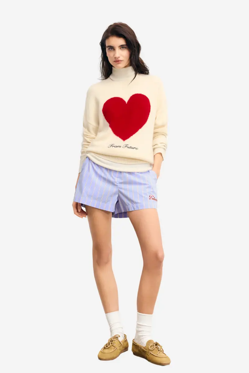 Future Embroidery Heart Crewneck Sweater Ecru