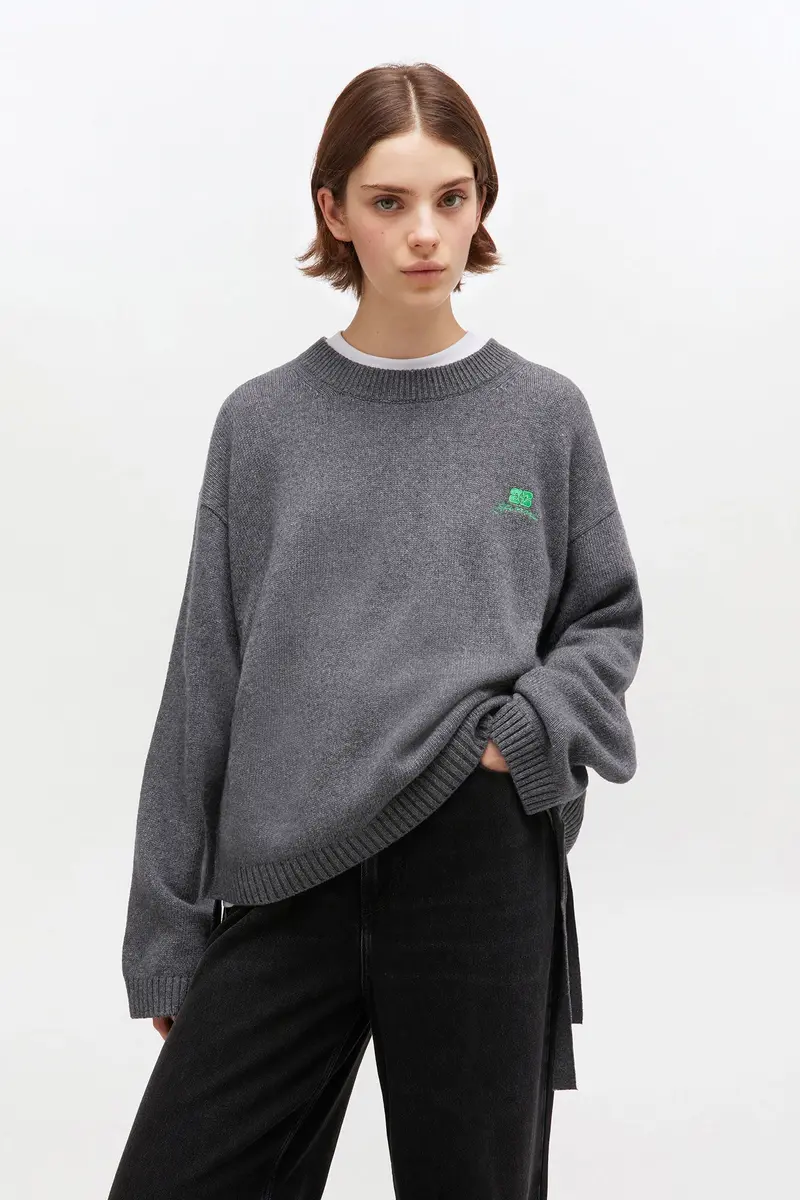 Future Wool Mix Oversized O-Neck Charcoal Grey