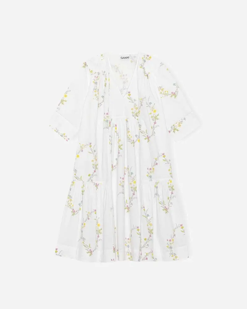 Gathered Panel V-neck Dress - Bright White