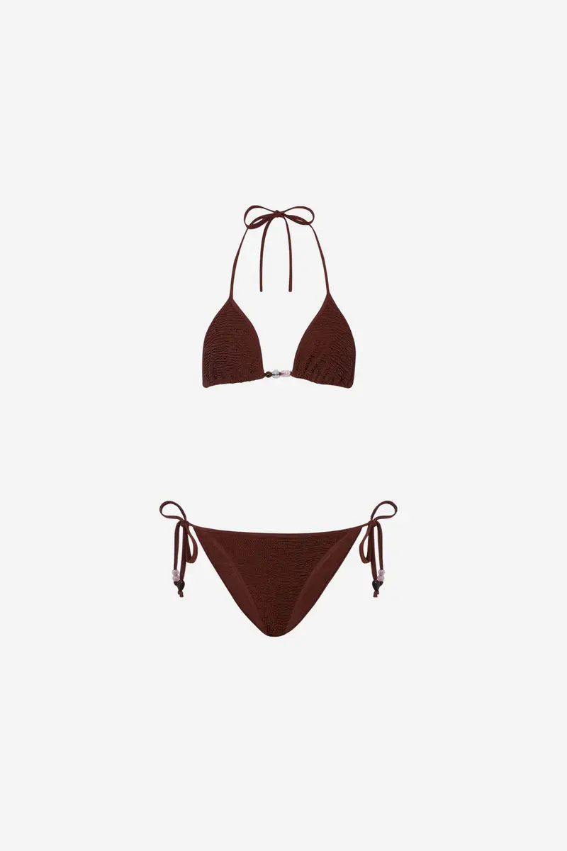 Gina Beaded Bikini Metallic Chocolate