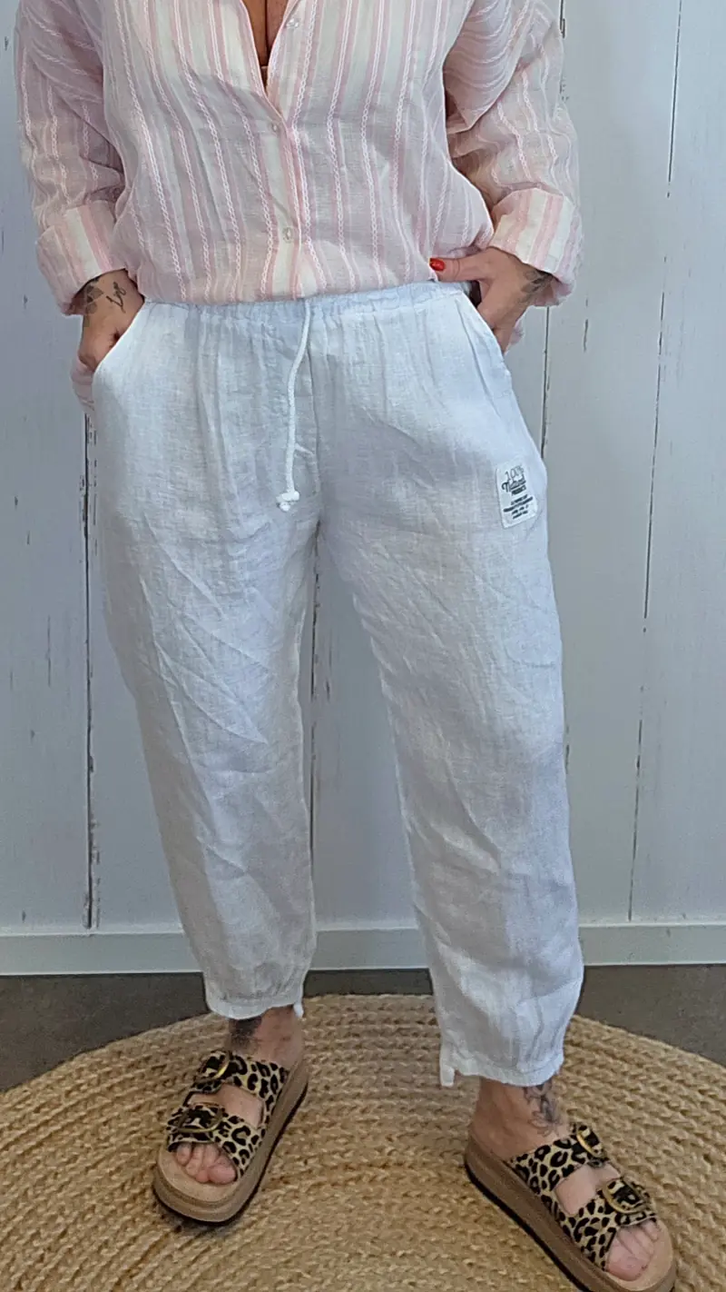 Ginny linbukse med strikk hvit
