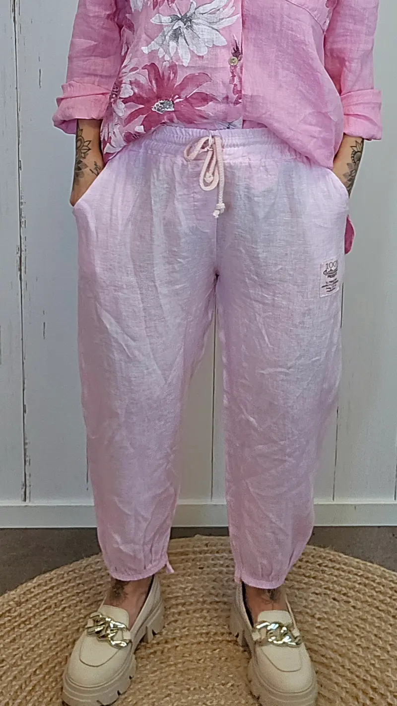 Ginny linbukse med strikk rosa