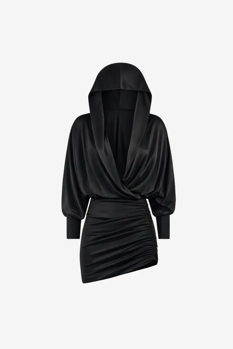 Grace Hooded Mini Dress Black