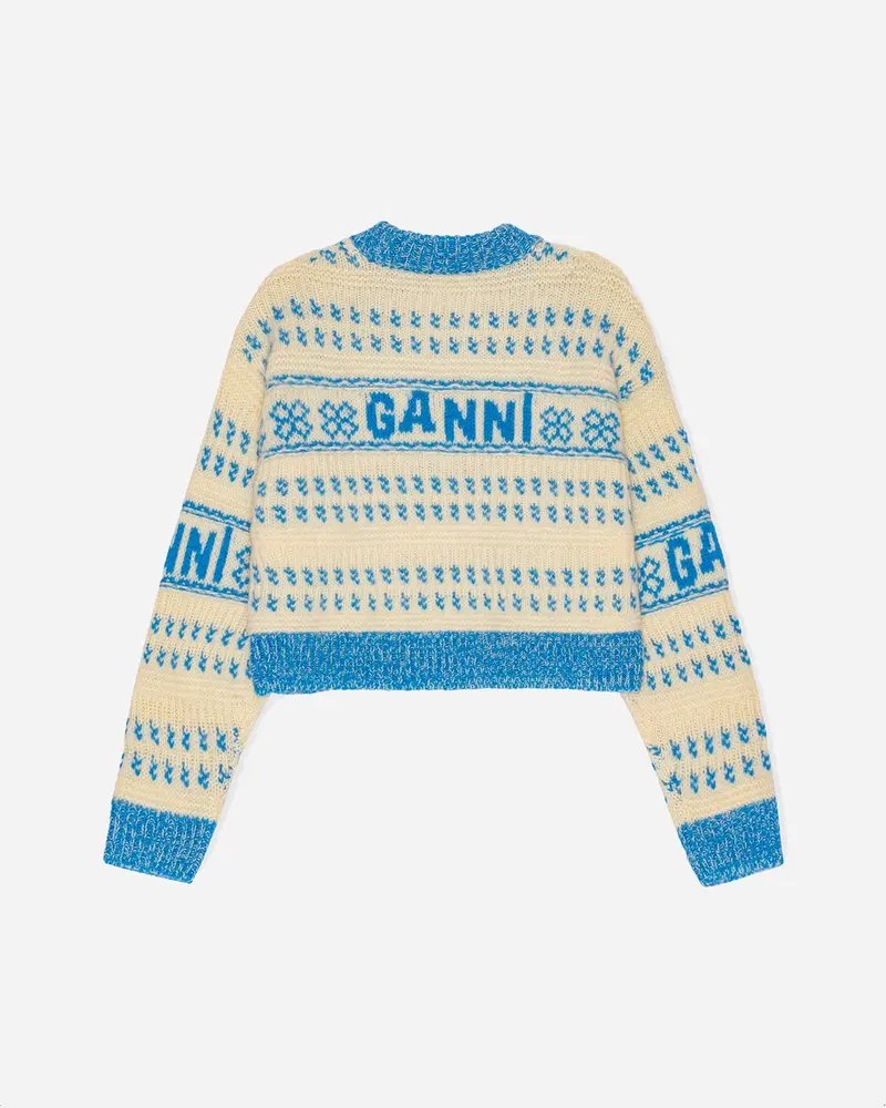 Graphic Lambswool Cropped O-neck - Strong Blue