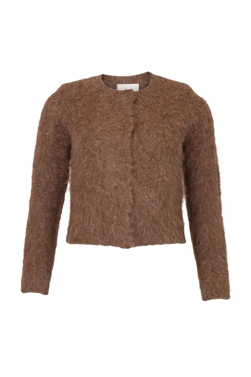 Hairy Knit Jacket - Brown