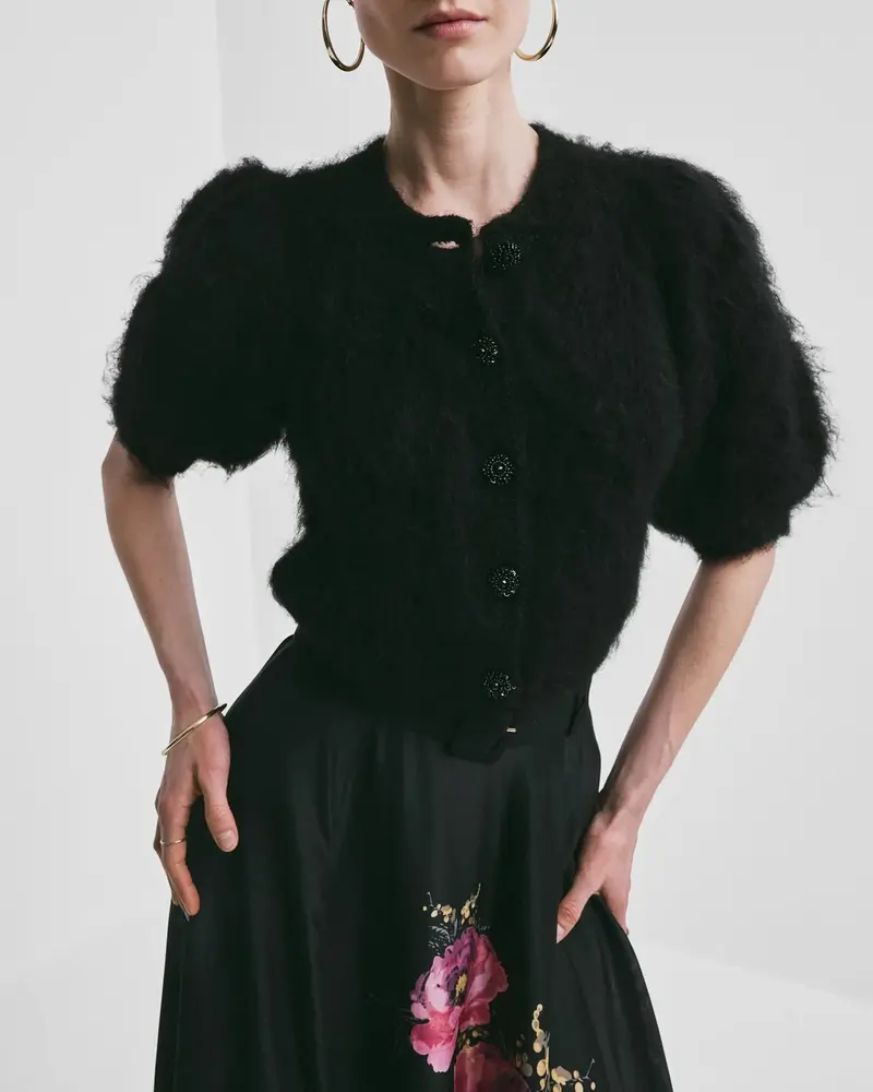 Hairy Knit Puffy Jacket Black