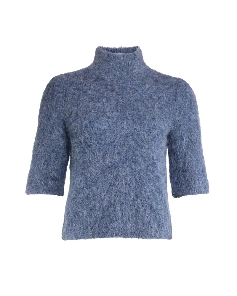 Hairy Knit Turtleneck - Blue