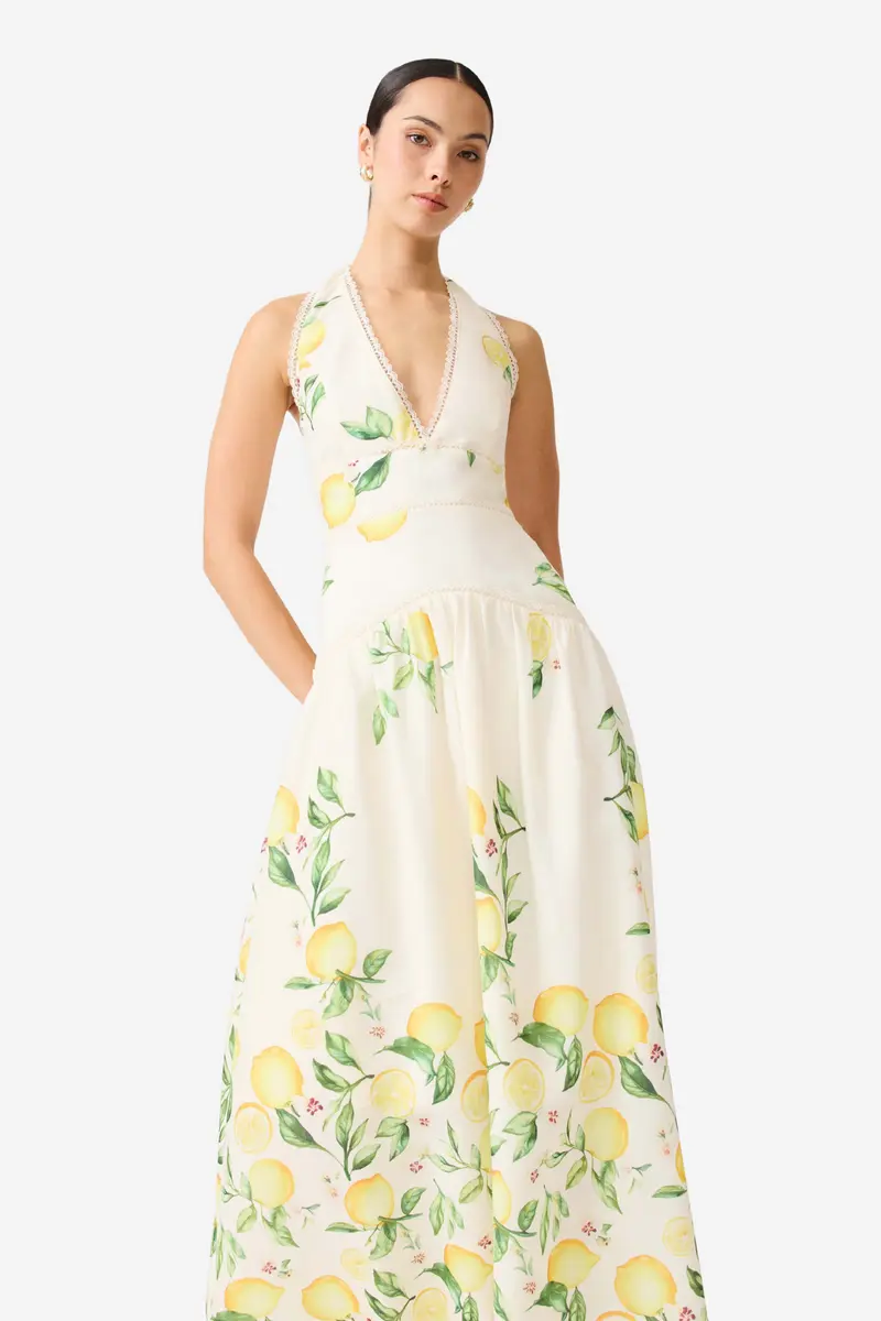 Hana Halter Gown Lemon Print