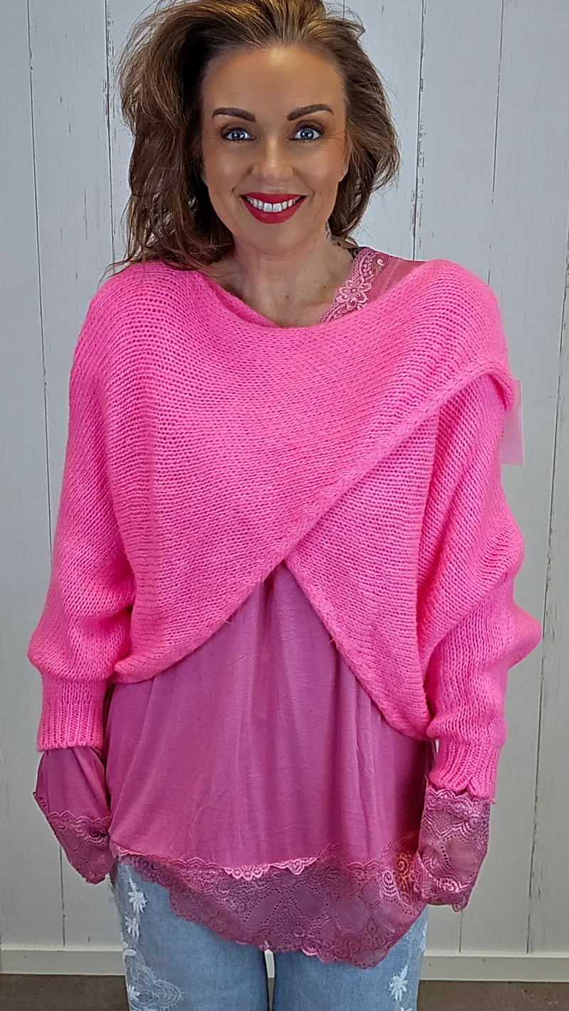 Hanne strikket genser rosa