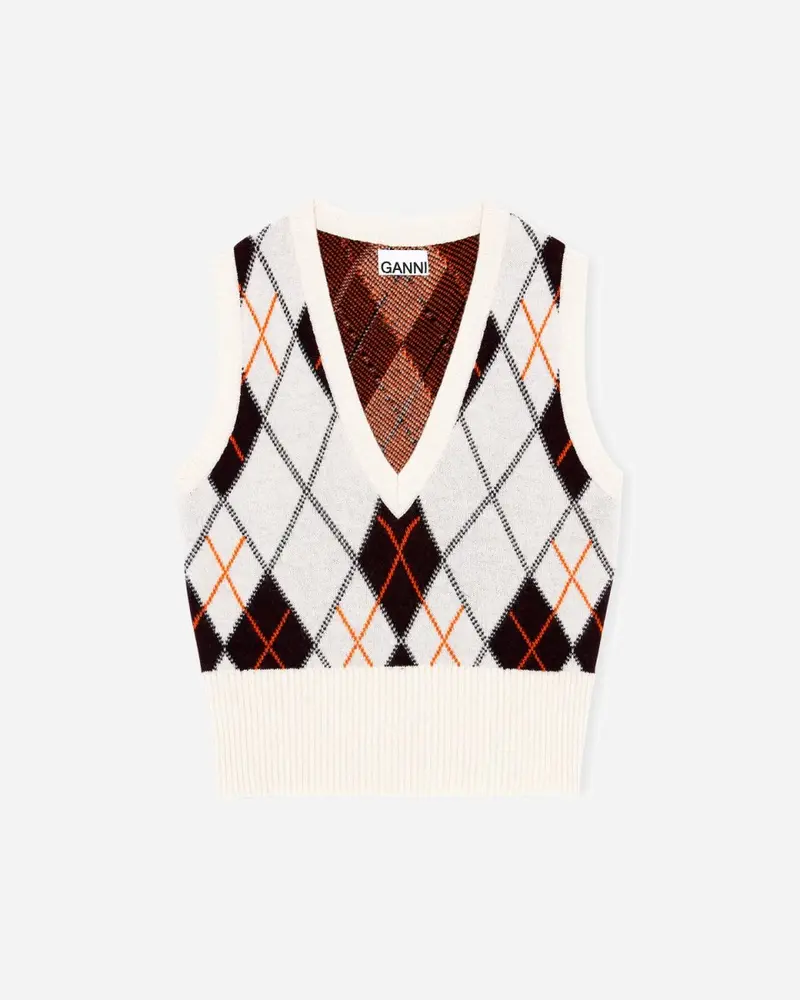Harlequin Knit Vest - Egret