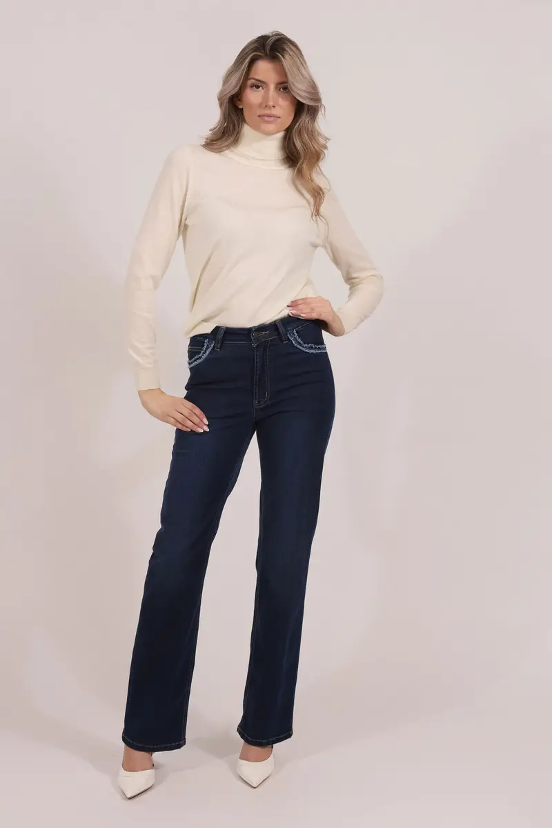 HARPER jeans w/ribbon - loose fit straight Jeans Blue