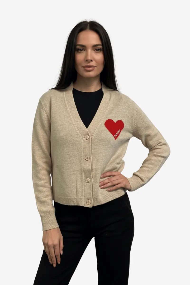 Heart Cardigan Beige Chine
