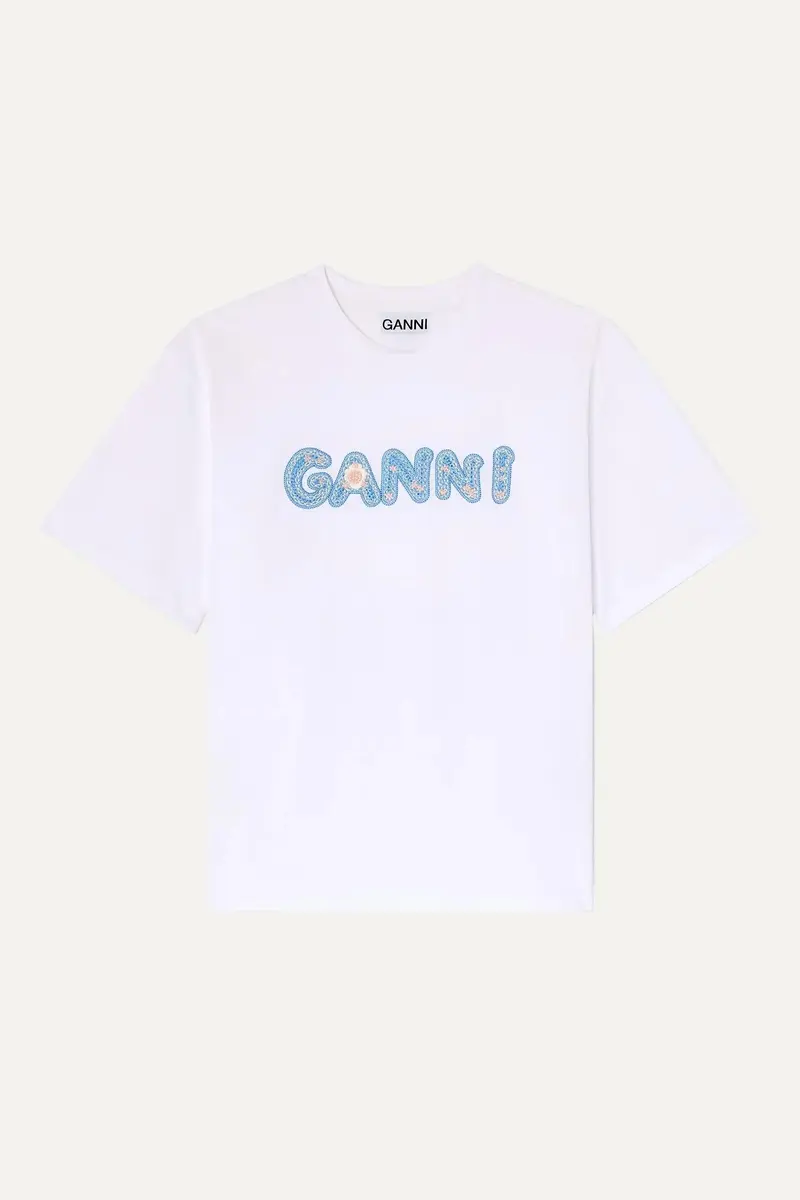 Heavy Cotton Jersey Relaxed Fit Ganni EMB