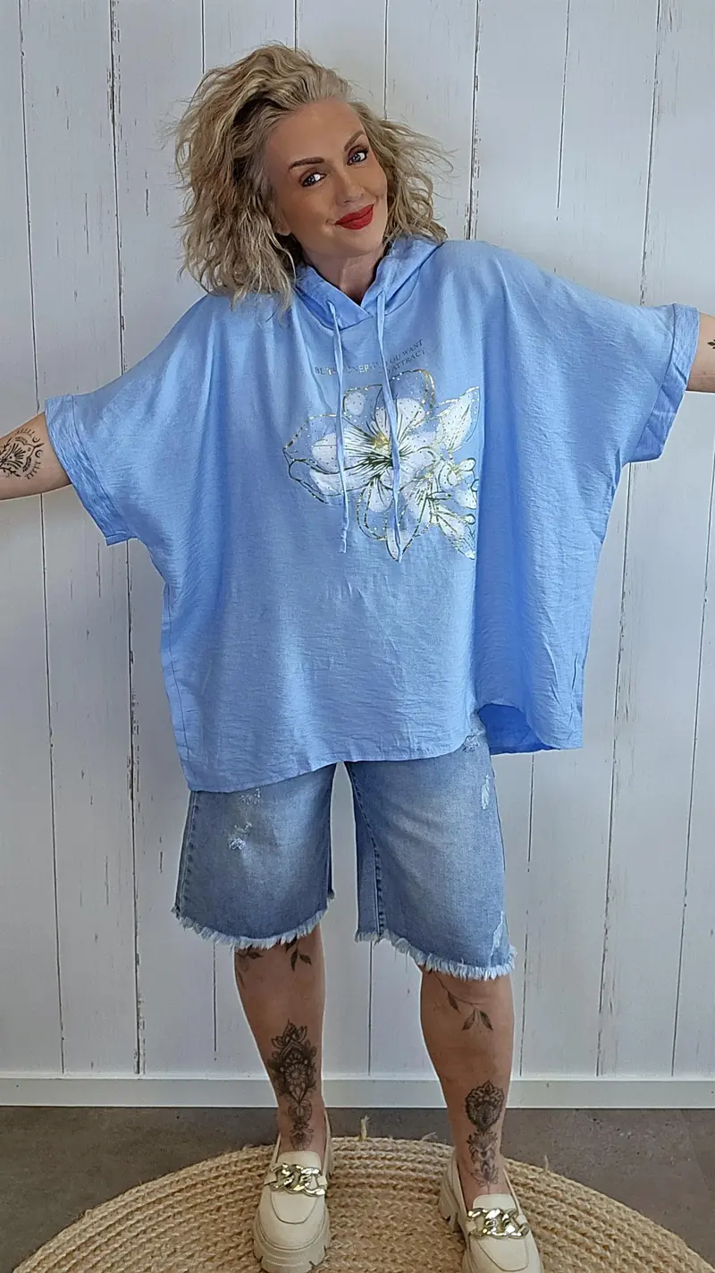 Hedda hettetopp med print blå