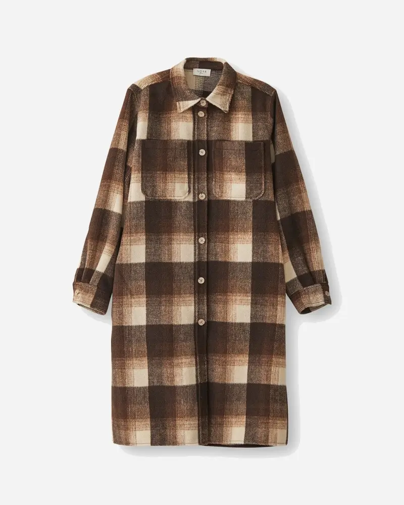 Helia Long Check Shirt - Brown Check