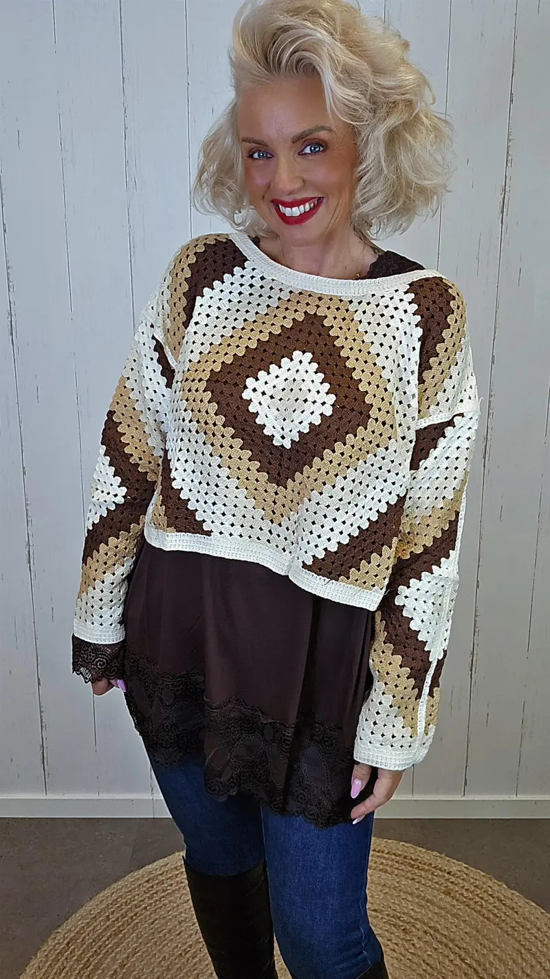 Helle heklet genser brun