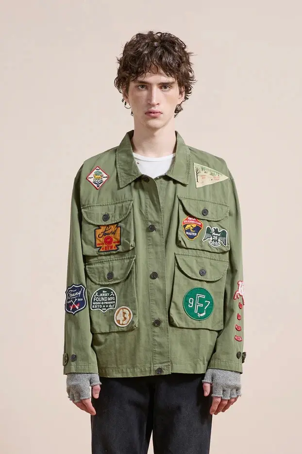 Herringbone Utility Patchwork Jacket Faded Hunter Green