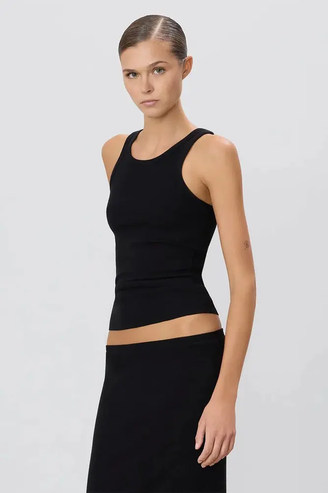 High Neck Fitted Tank Black