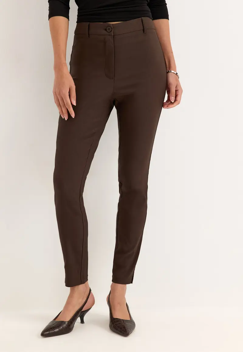 High Waist Stretchy Ankle Slit Trousers