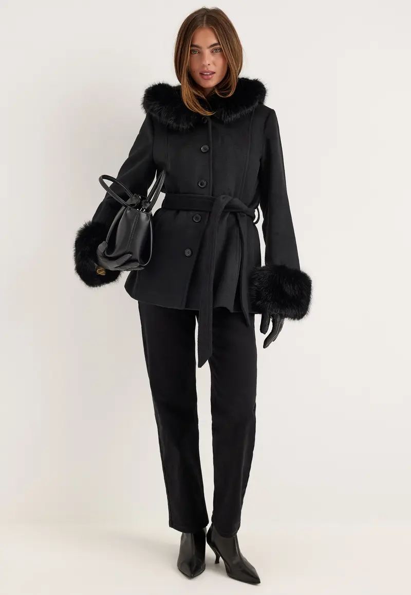 Hooded Wool Blend Coat