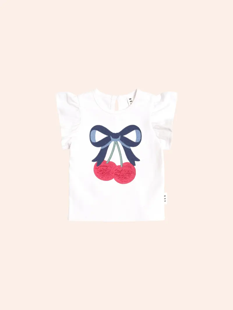 HuxBaby Cherry Bow Frill Sleeve T-skjorte