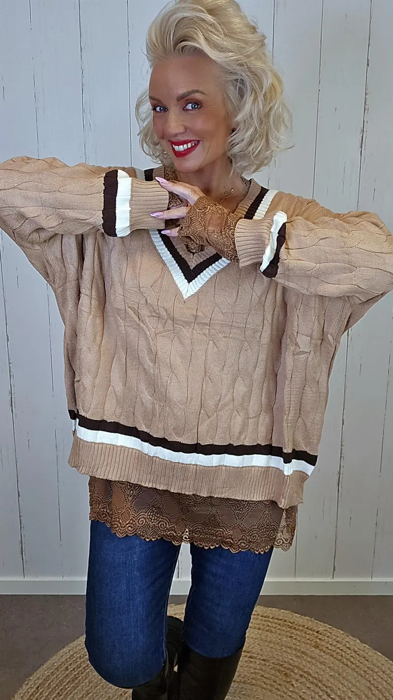 Idun V-hals genser camel