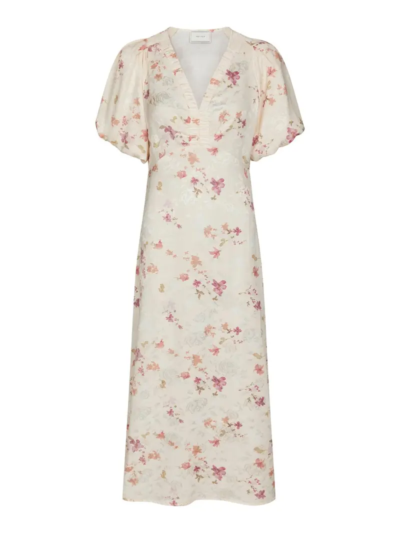 Illana Sateen Print Dress Creme