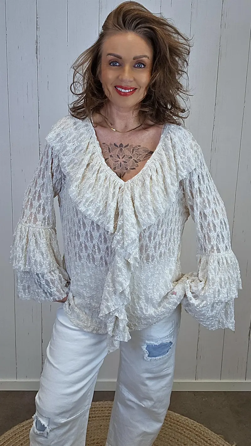 Ingrid beige volangtopp