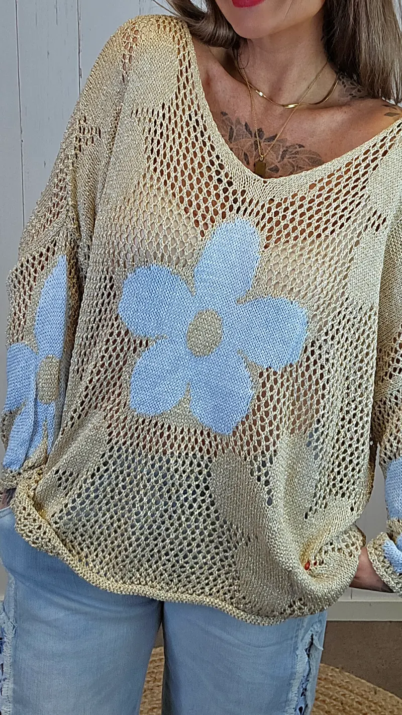 Ingrid strikket topp gullblå