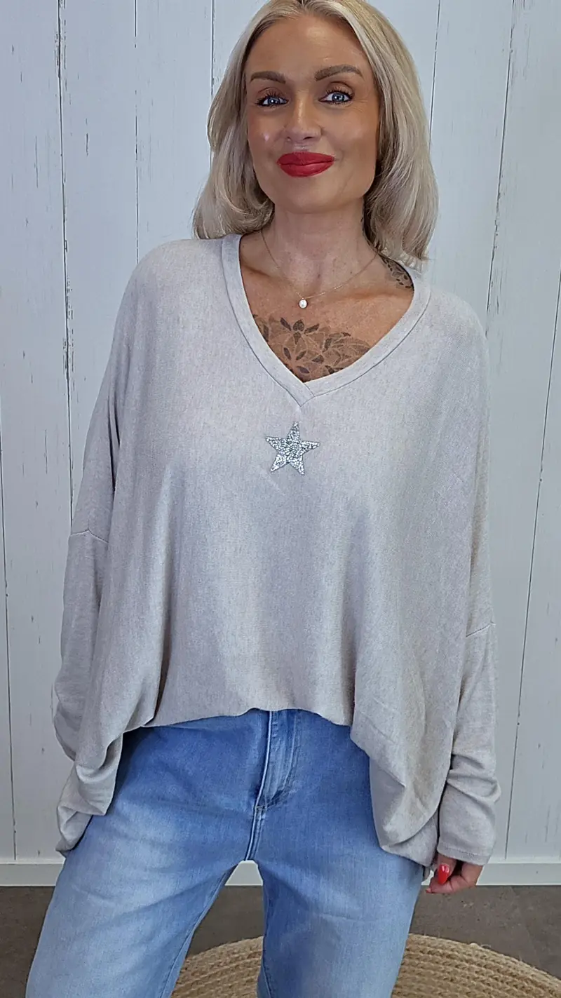 Isabelle genser med stjerne beige