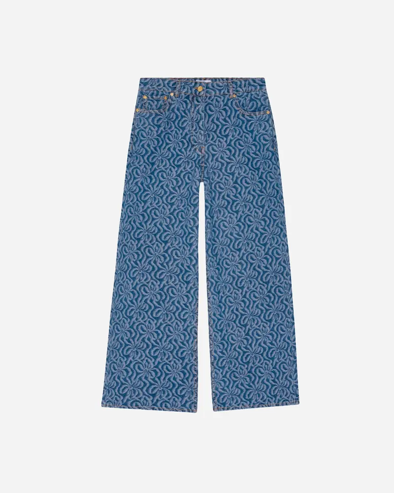 Jacquard Denim Wide Pants - Mid Blue Stone