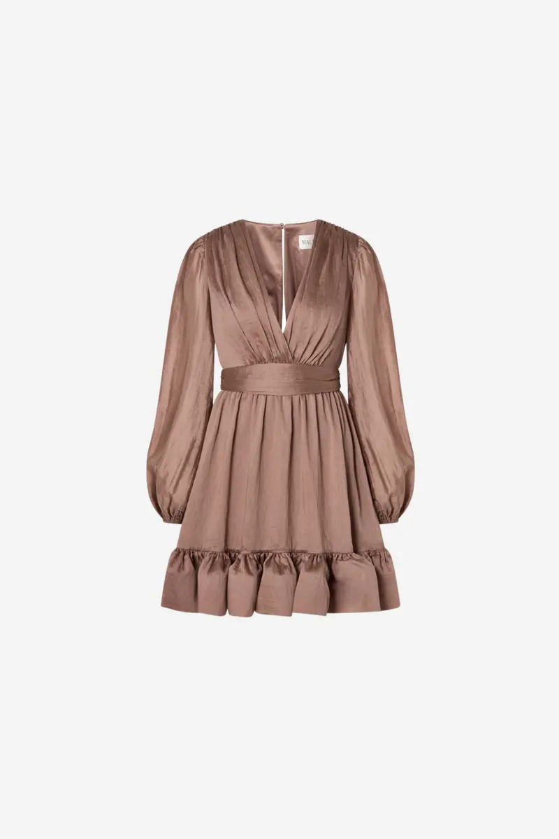 Jadie V-Neck Ruffled Mini Dress Taupe