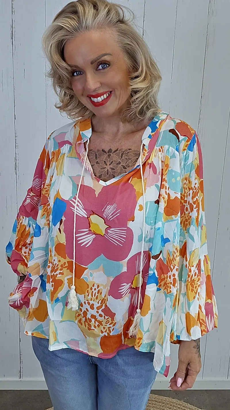 Janine bluse med print rosa